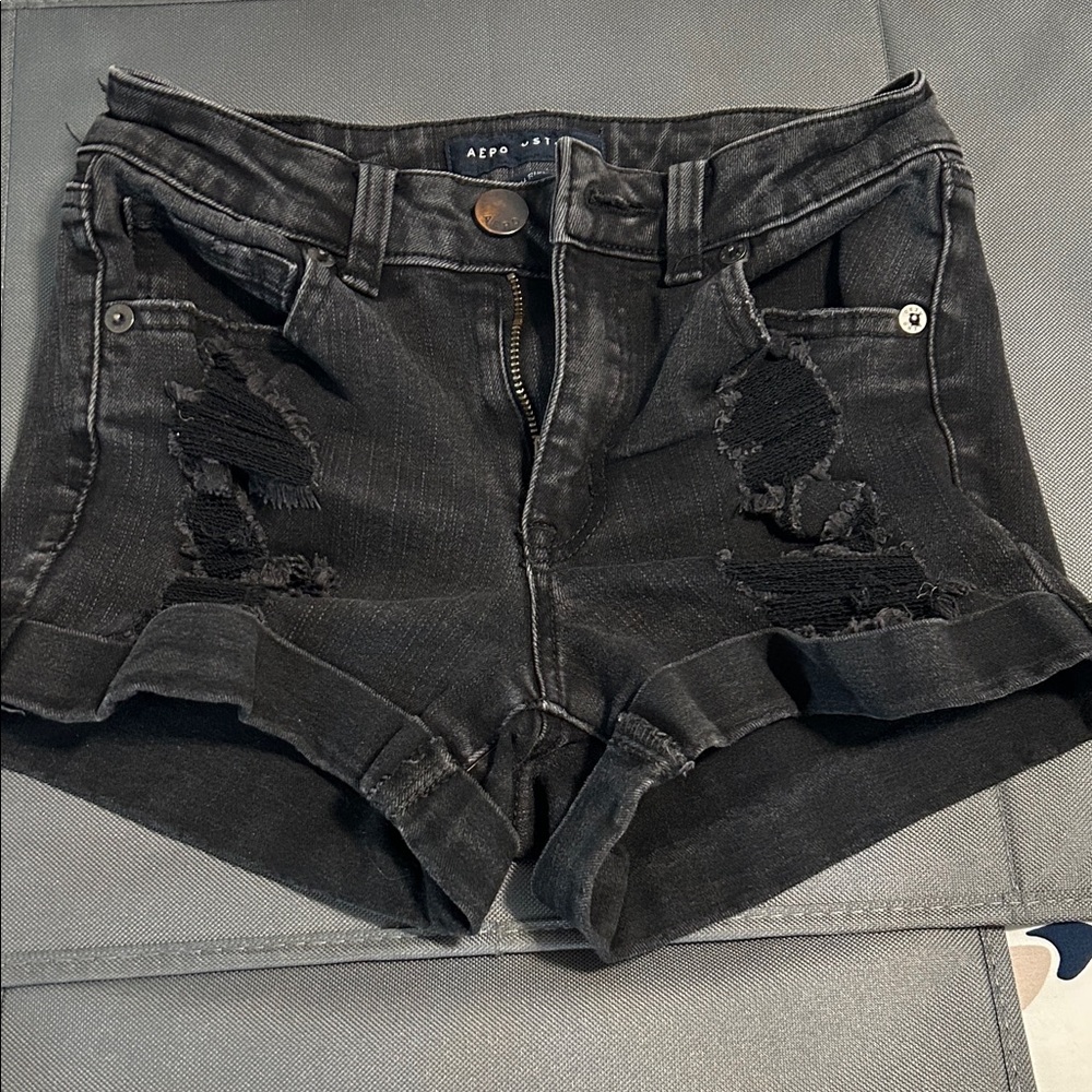 American Eagle Outfitters Black Ripped Jean Shorts